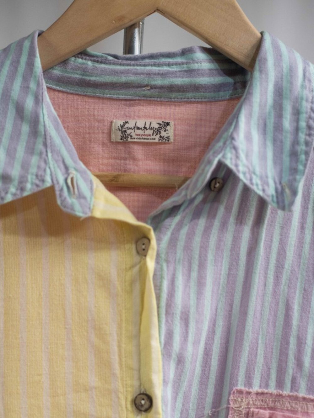 Free People Rags to Riches Pink Blue Striped Oversized Button Down - Picture 6 of 8